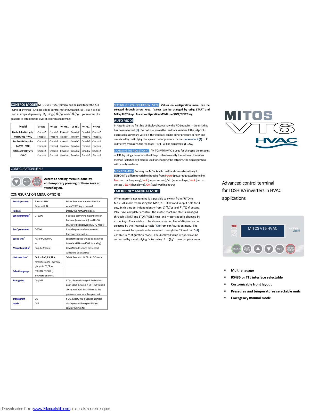 MITOS VT6 HVAC User Manual - ManualMachine.com