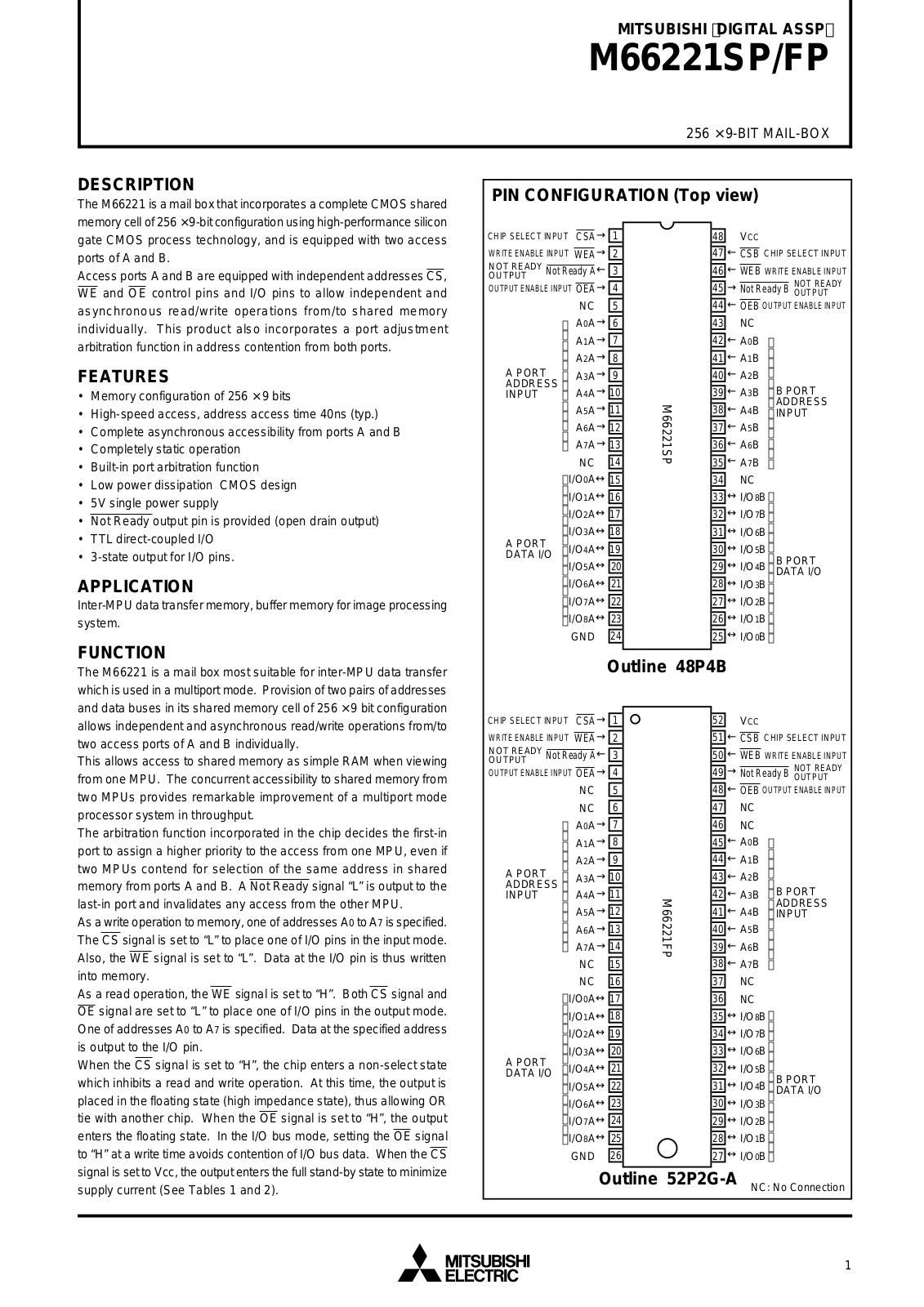 Mitsubishi M66221SP, M66221FP Datasheet