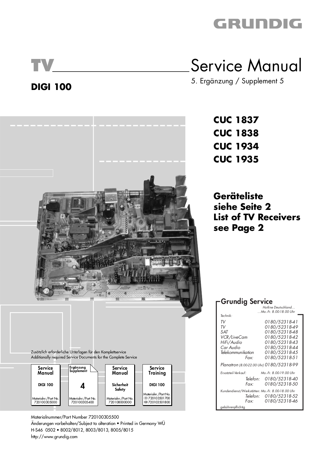 Grundig MF 72-620-8 DOLBY, DIGI 100, ST 70-969 DOLBY, M 72-610-8 DOLBY, MF 72-2210 DOLBY Service Manual