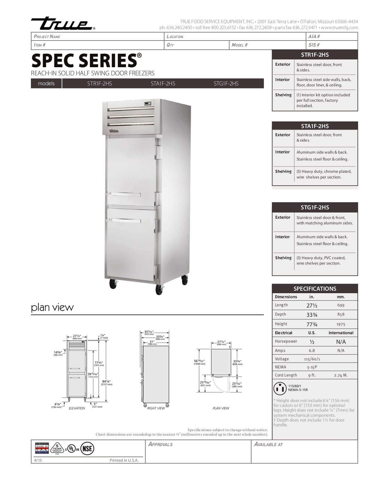 True STA1F-2HS User Manual