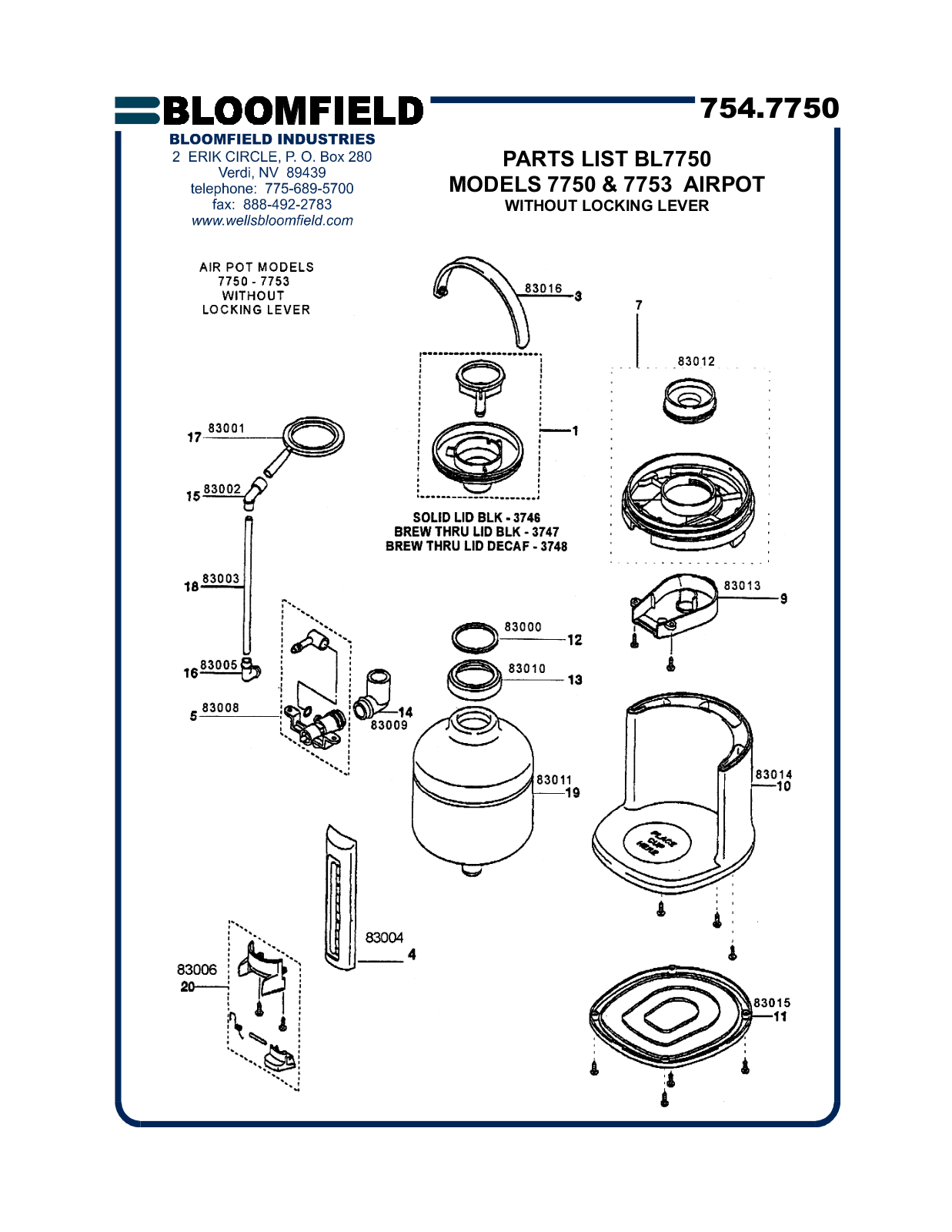 Bloomfield 7750, 7753 Part Manual