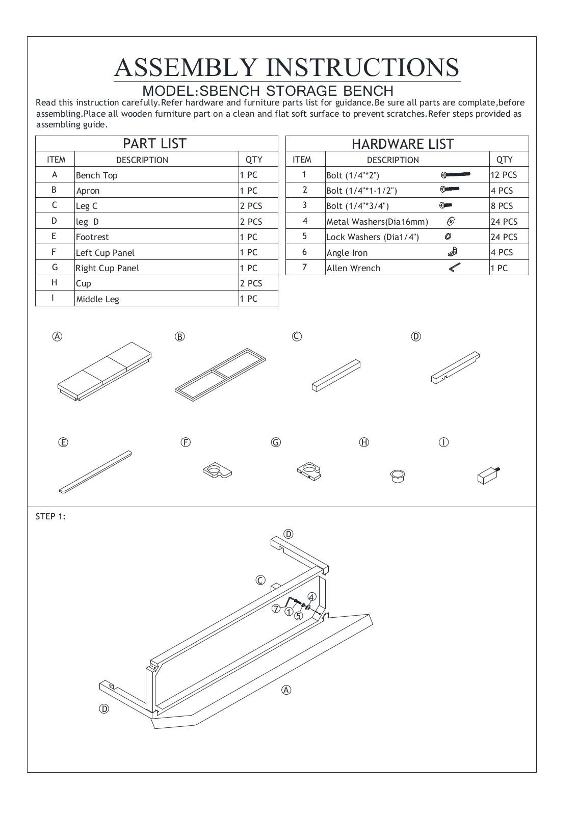 RAM Game Room SBENCH Assembly Instructions - ManualMachine.com