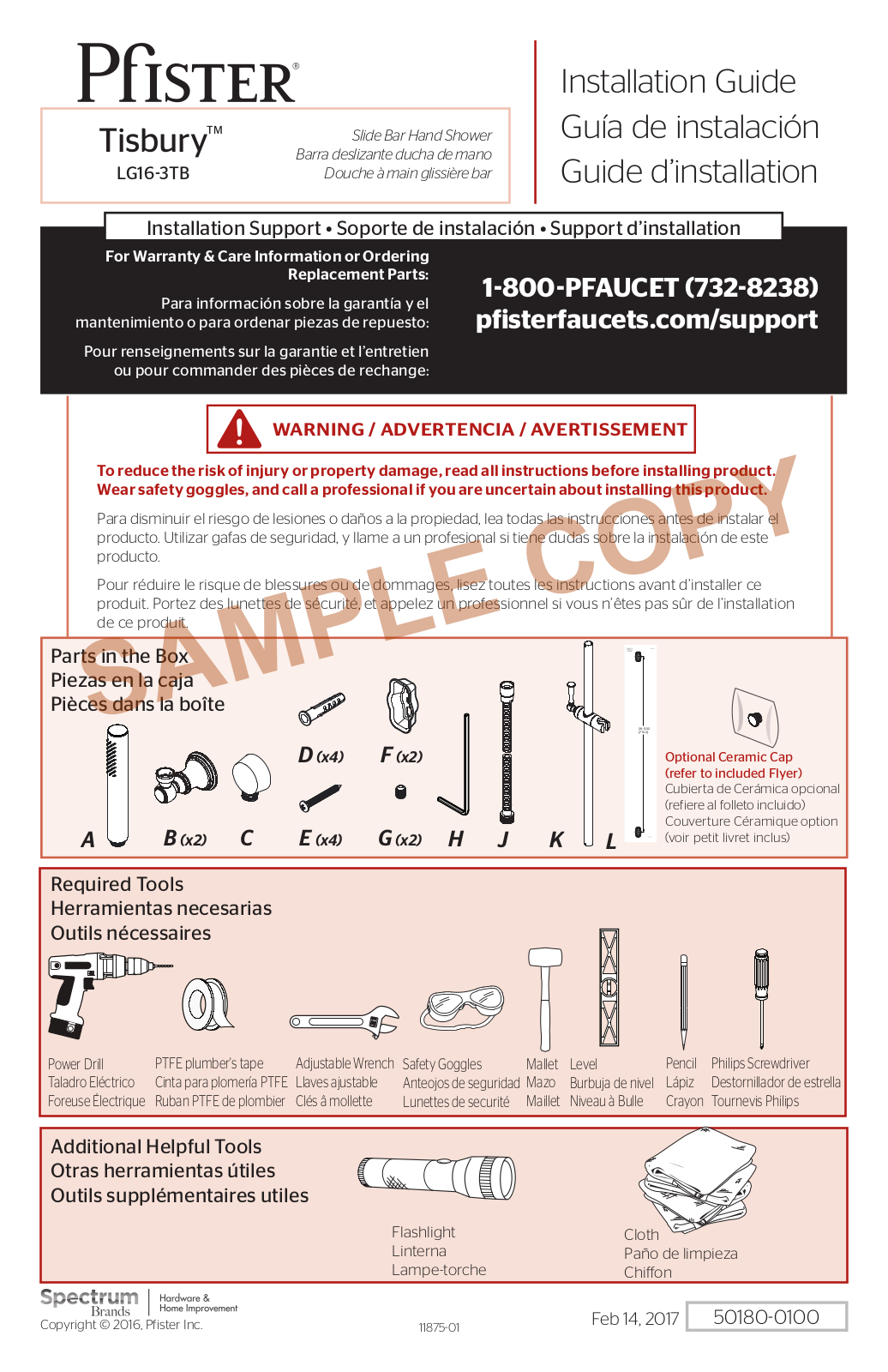 Pfister LG16-3TB Installation Manual