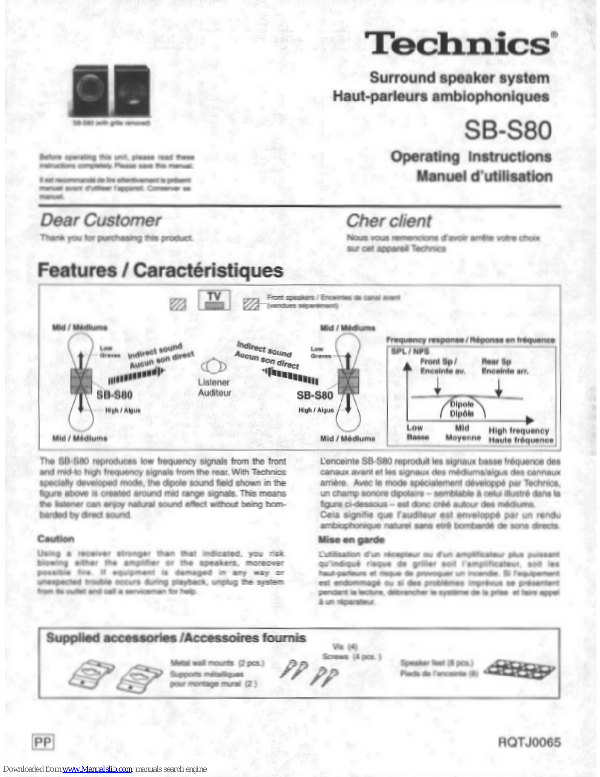 Technics SB-S80 Operating Instructions Manual