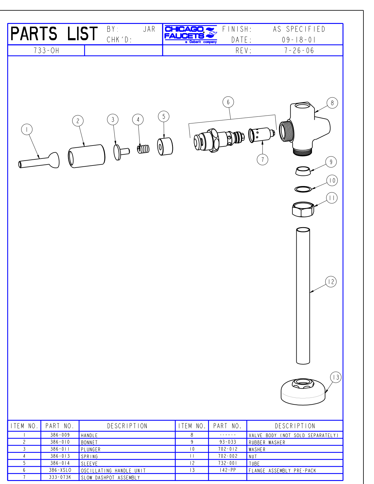 Chicago Faucet 733-OH Parts List