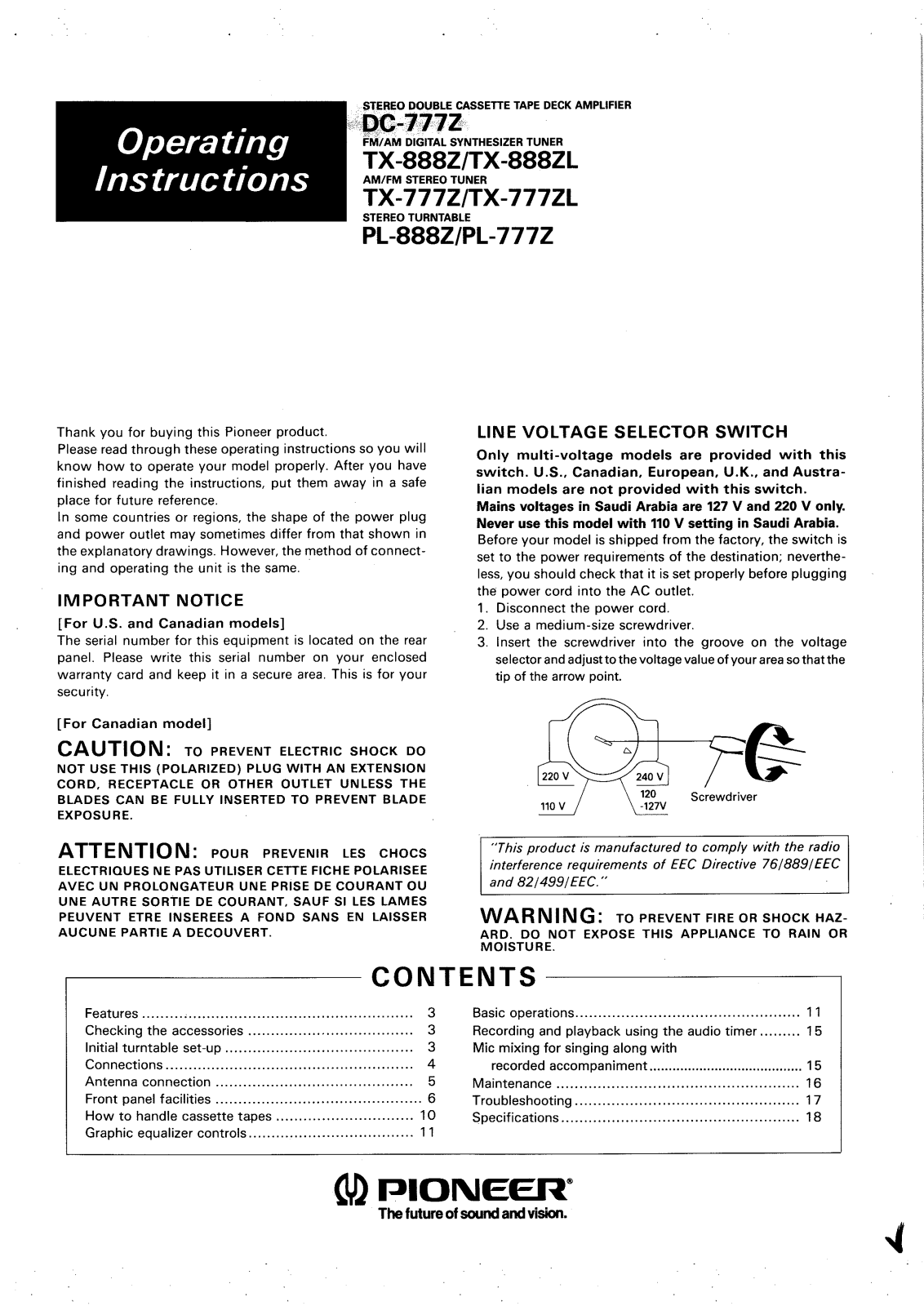 Pioneer PL-777Z, PL-888Z, TX-777ZL, TX-888ZL, TX-888Z User Manual