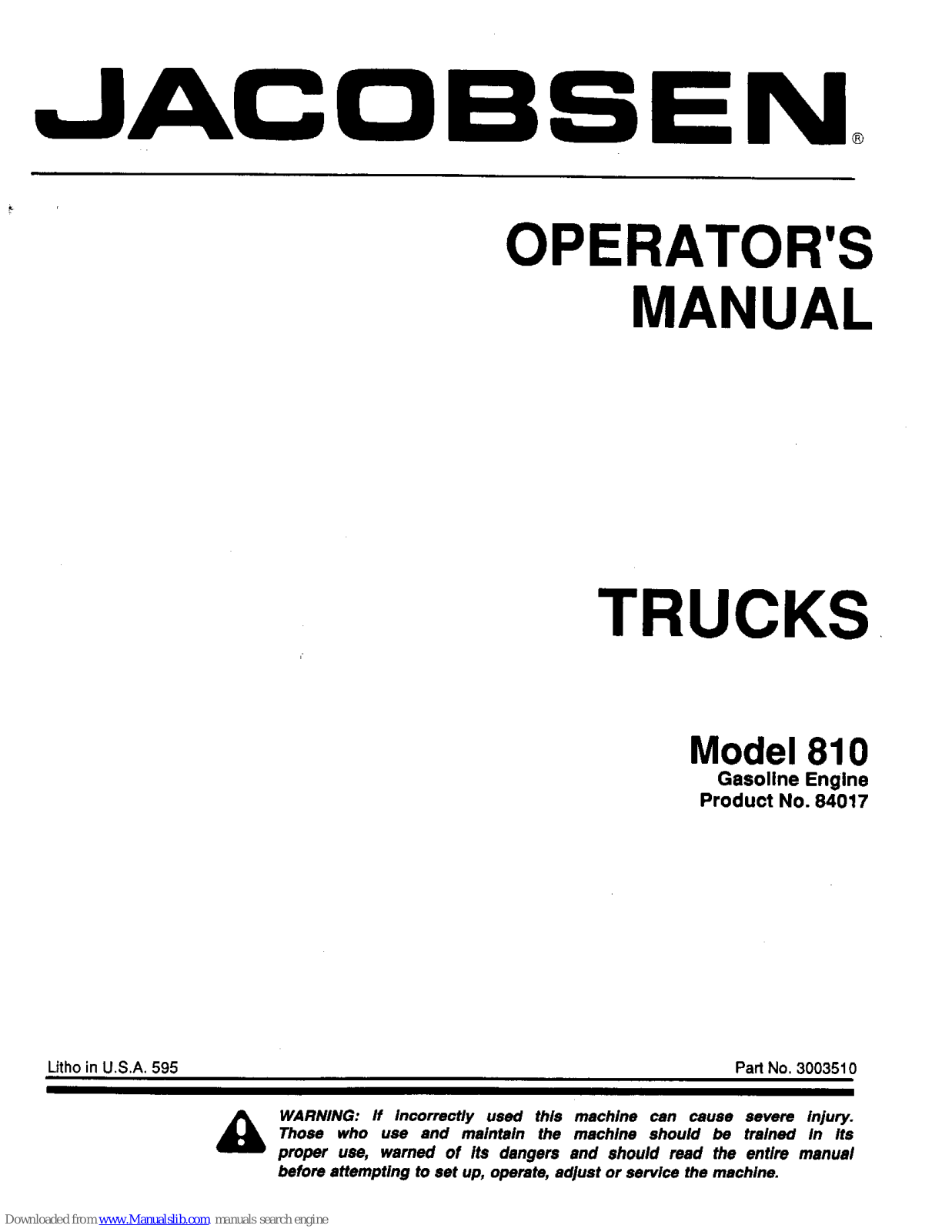 Jacobsen 810 Operator's Manual - ManualMachine.com