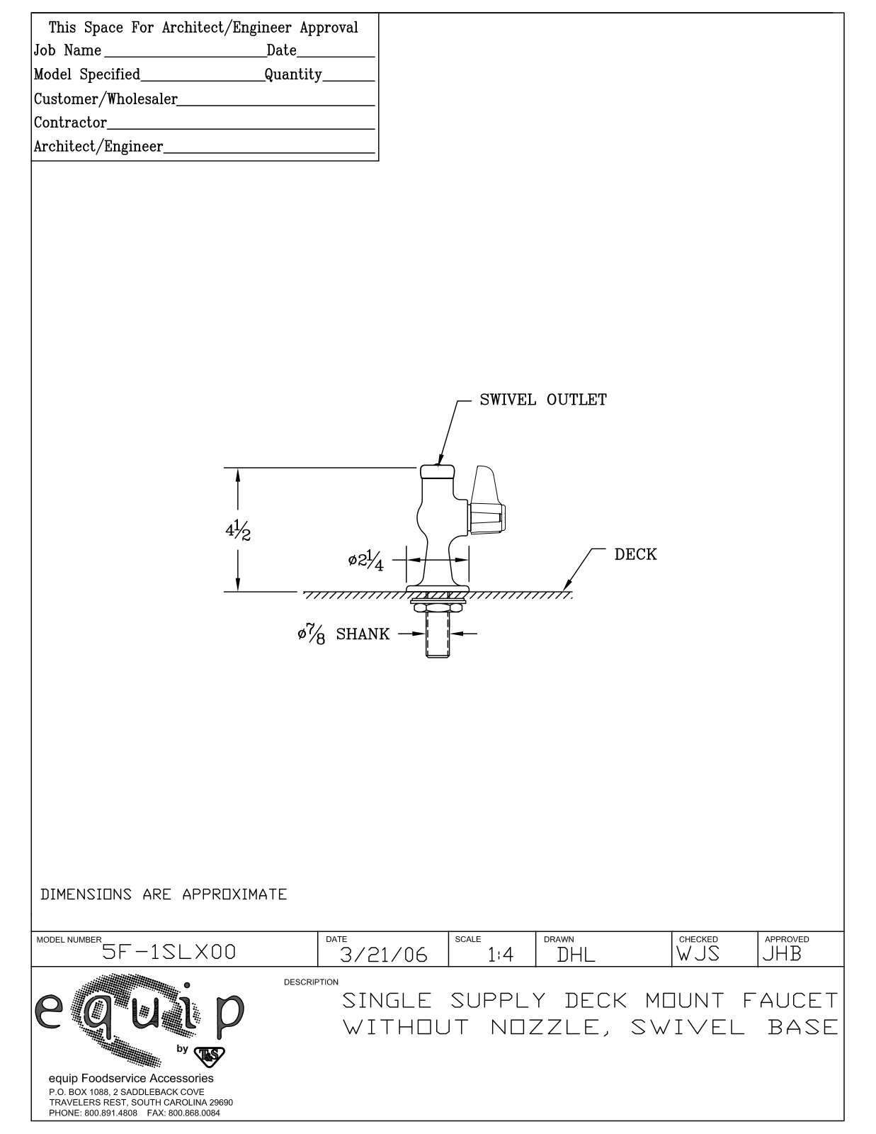 T & S Brass & Bronze Works 5F-1SLX00 General Manual