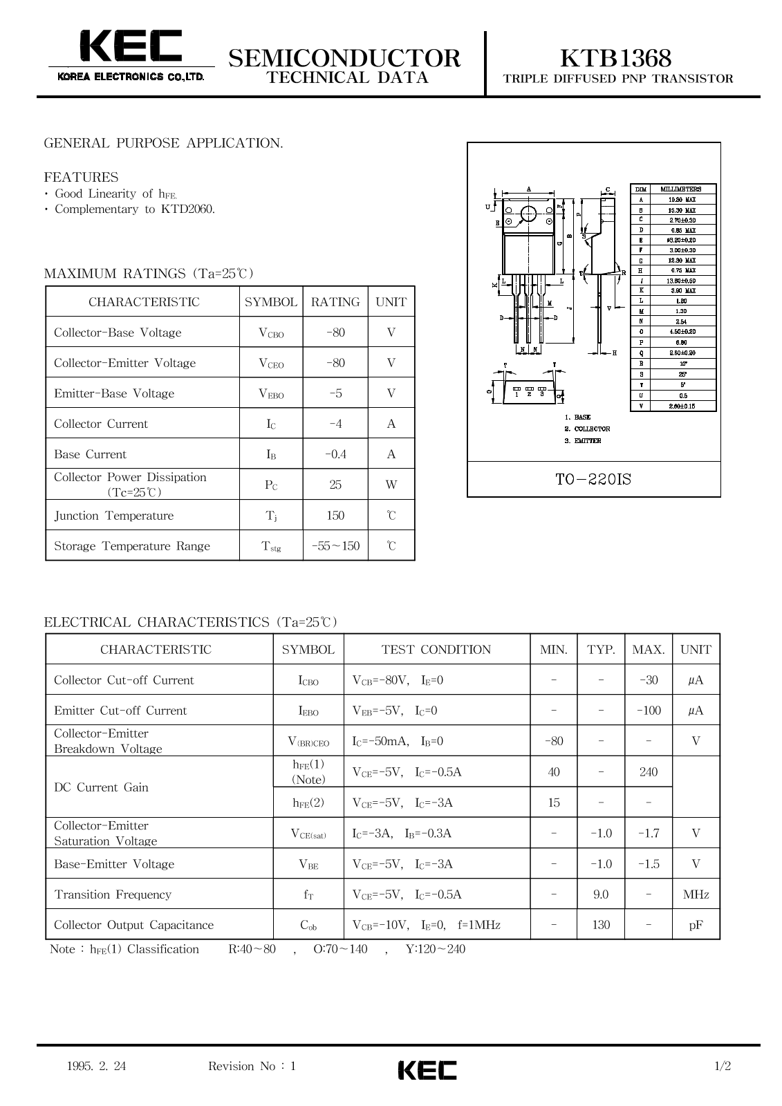 KEC KTB1368 Datasheet