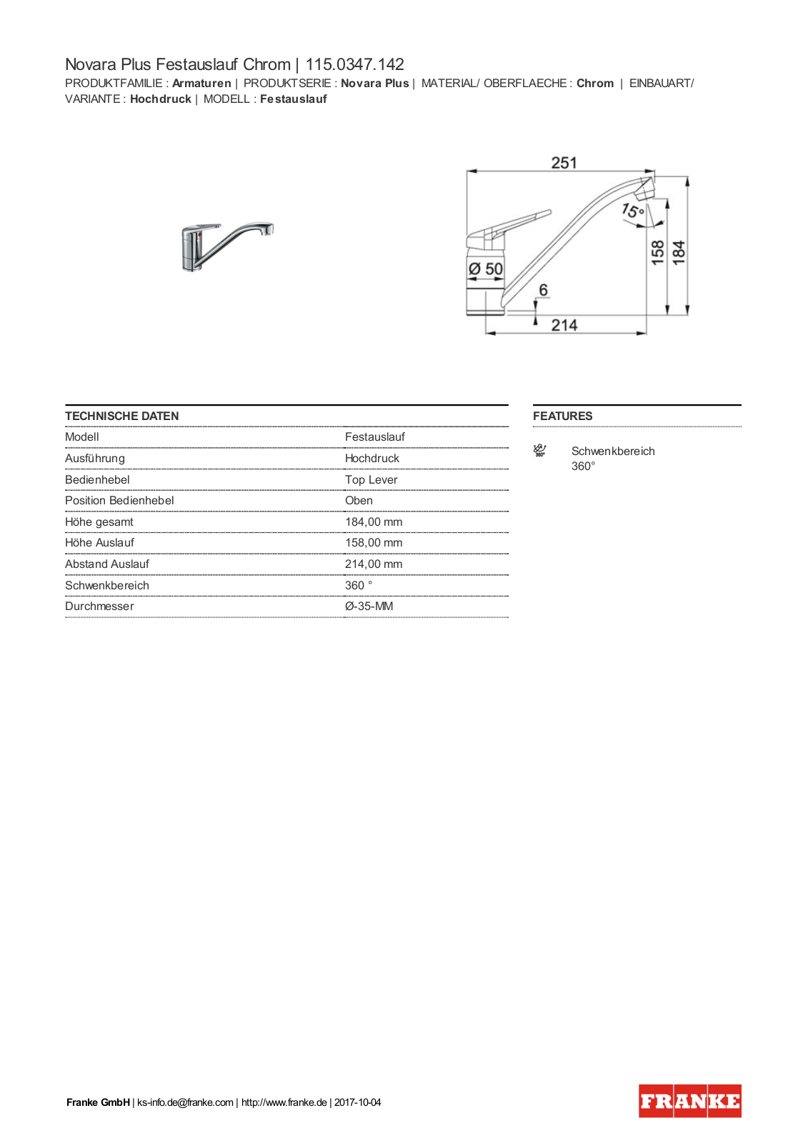 Franke 115.0347.142 Service Manual