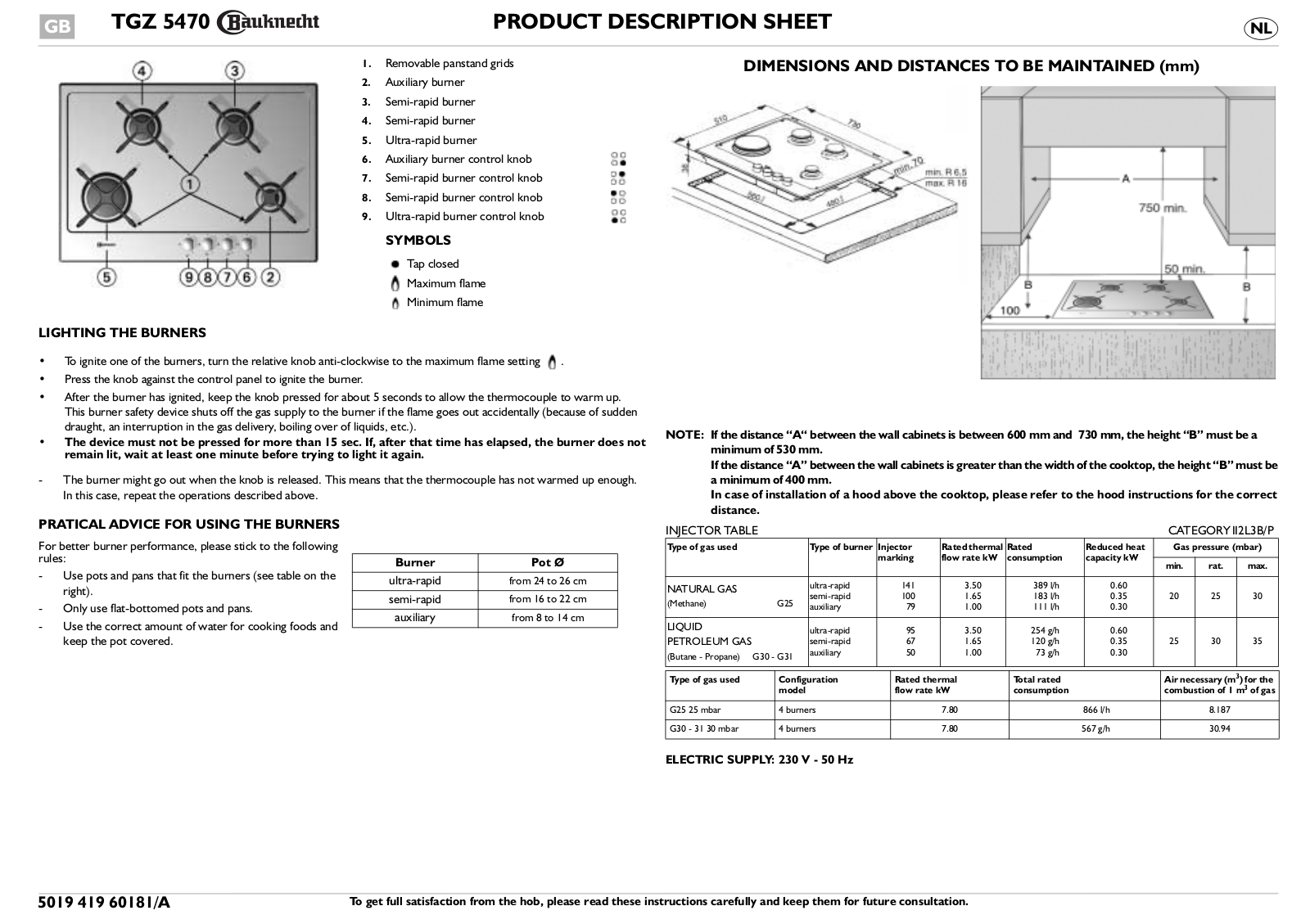 Whirlpool TGZ 5470/PT, TGZ 5470 IN INSTRUCTION FOR USE