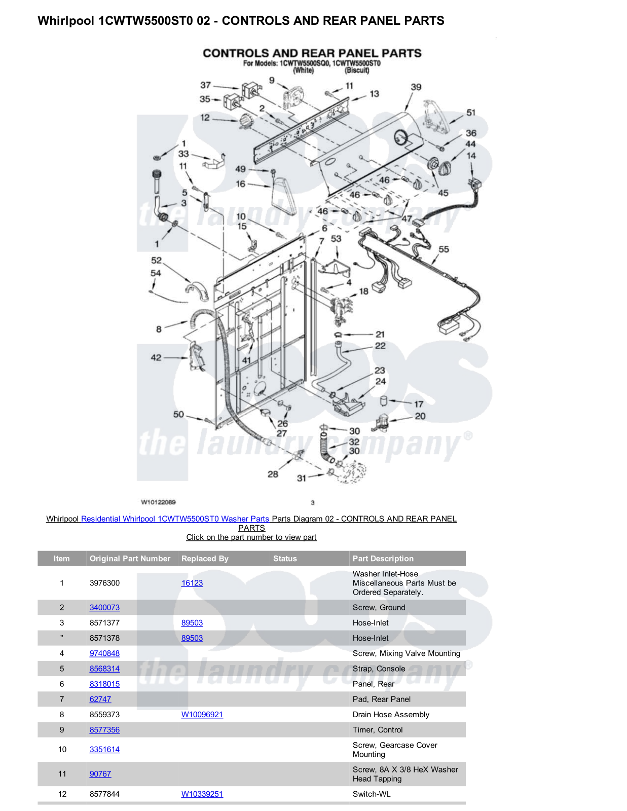 Whirlpool 1CWTW5500ST0 Parts Diagram