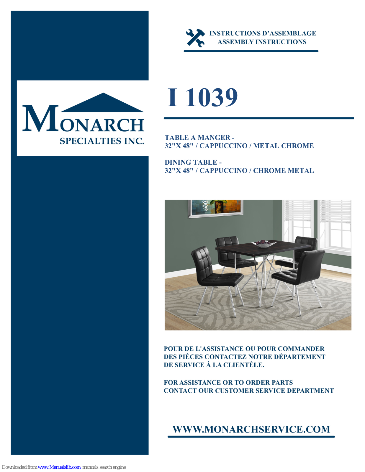 Monarch Specialties I 1039 Assembly Instructions Manual