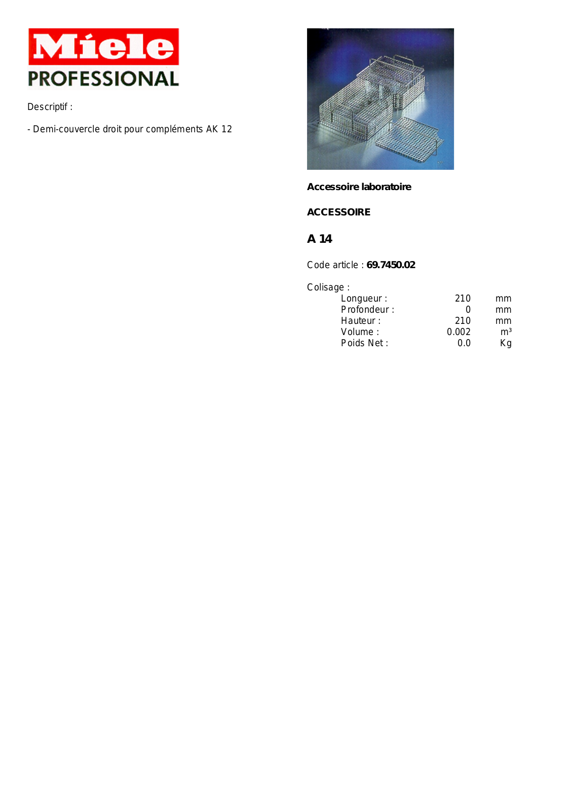 MIELE A 14 DESCRIPTIF User Manual