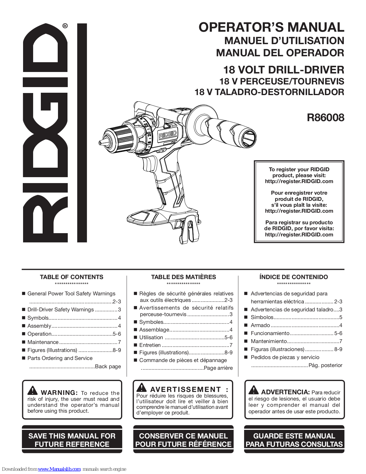 RIDGID R86008 Operator's Manual