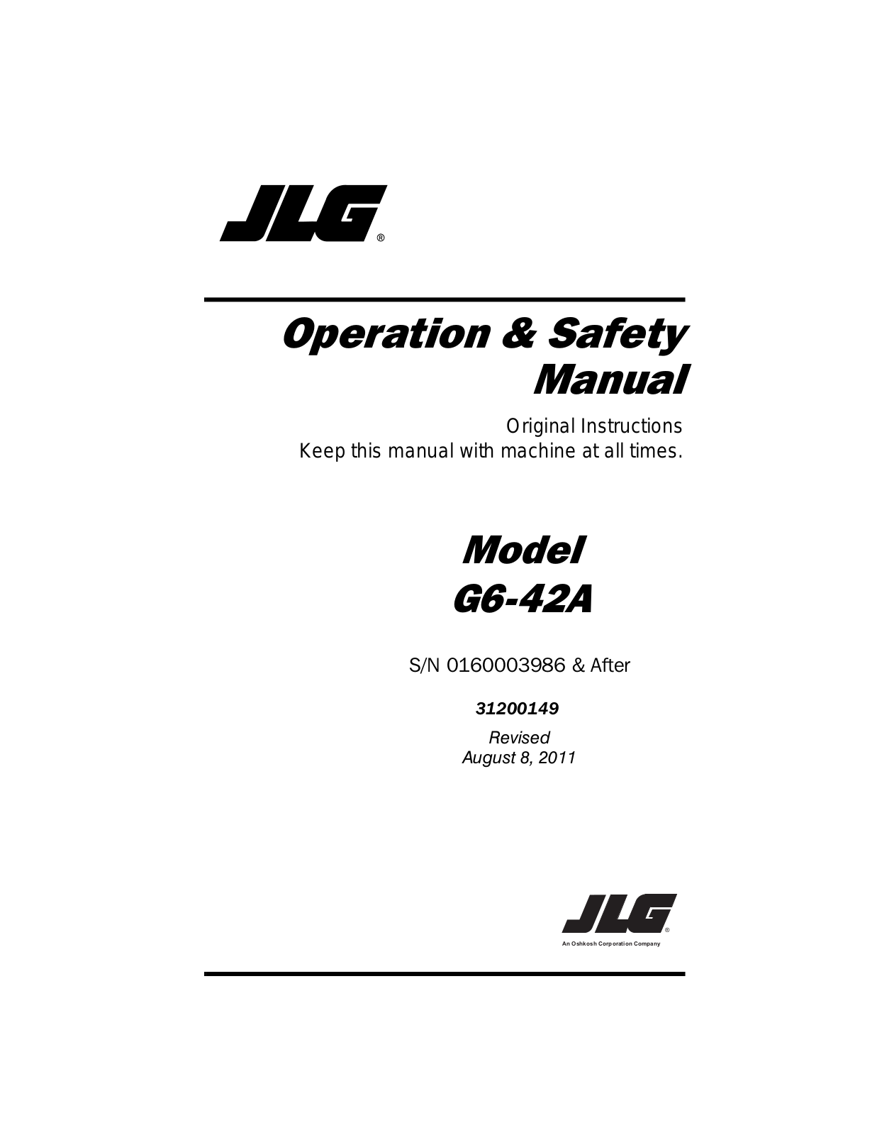 JLG G6-42A Operator Manual