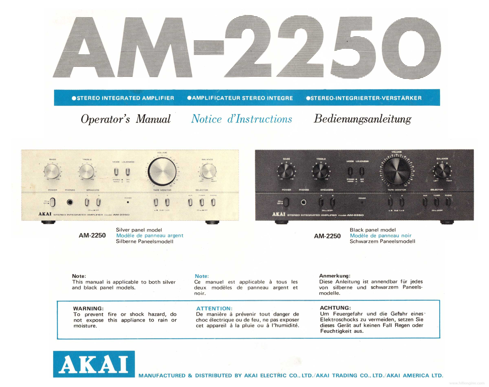 Akai AM-2250 Owners Manual