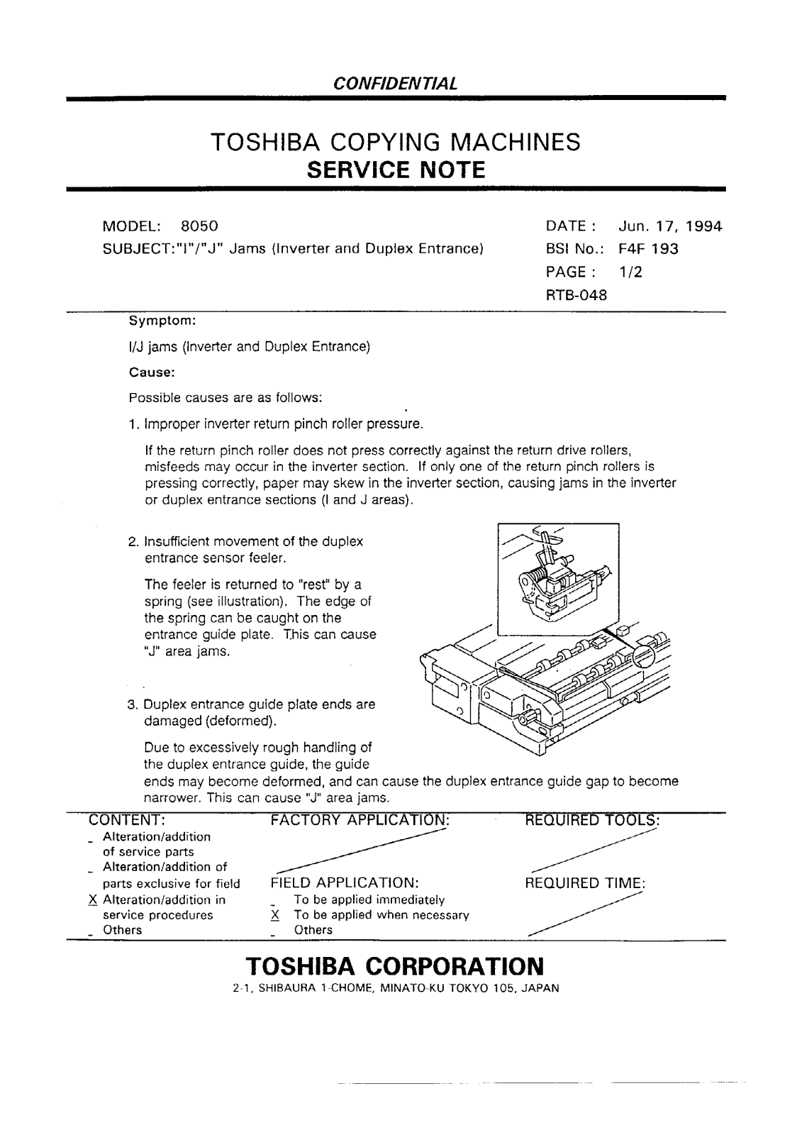 Toshiba f4f193 Service Note