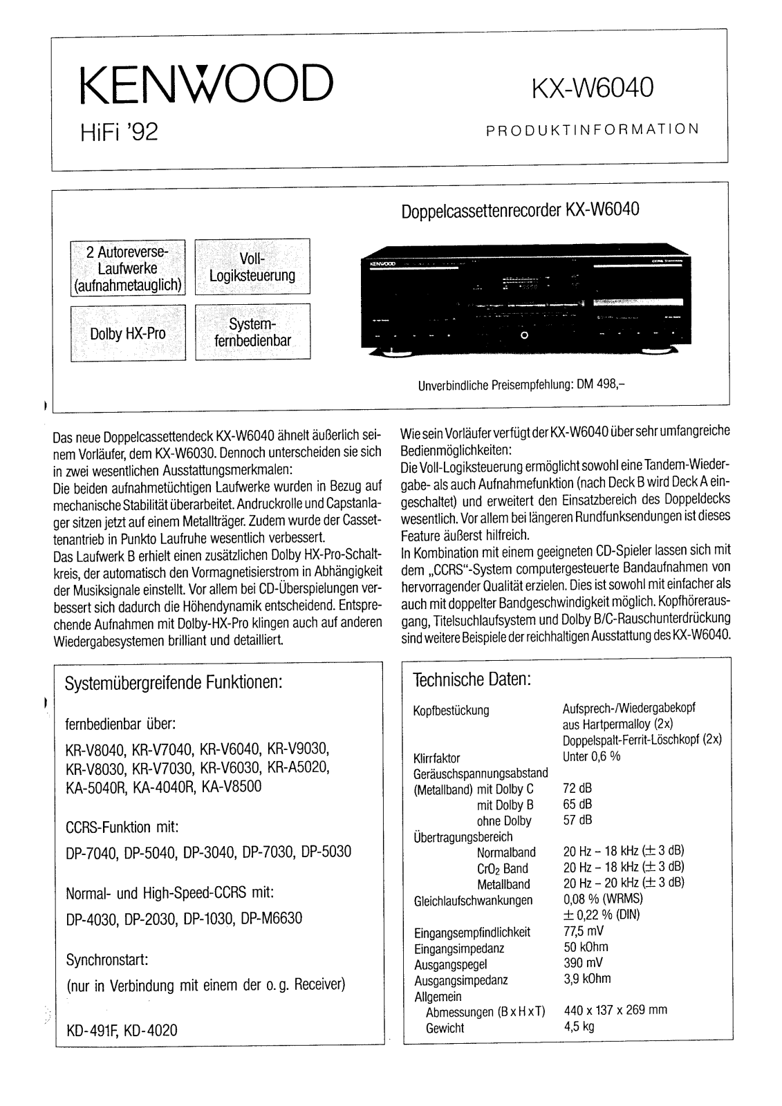 Kenwood KXW-6040 Brochure