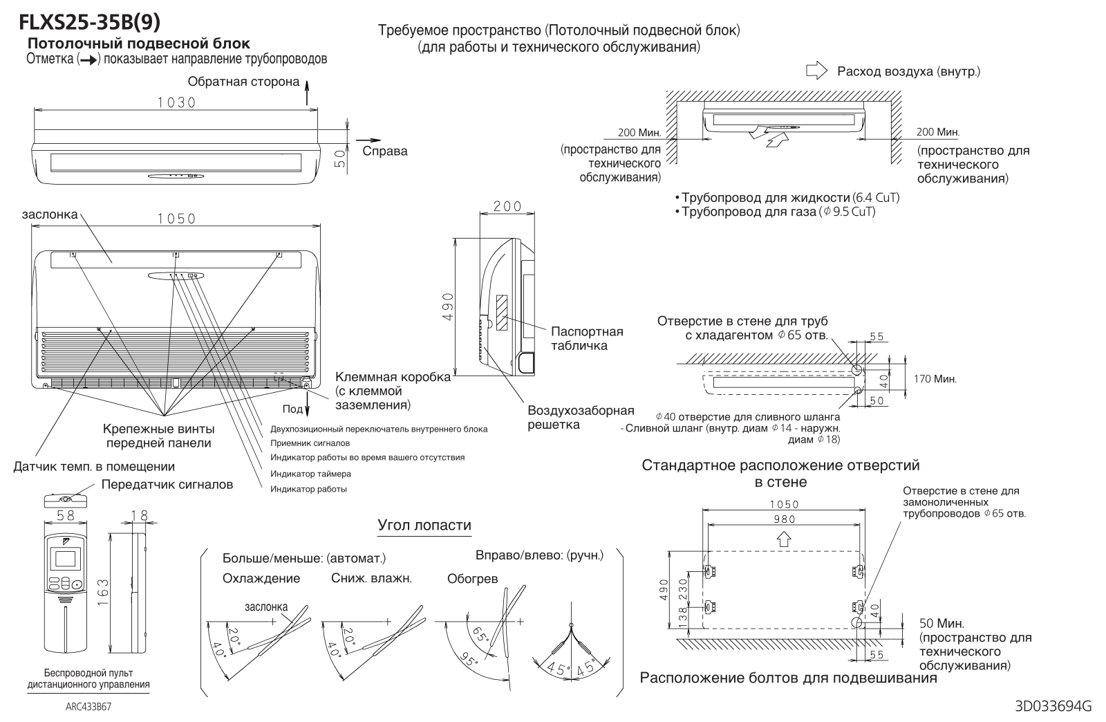 Daikin FLXS25B Installation dimensions