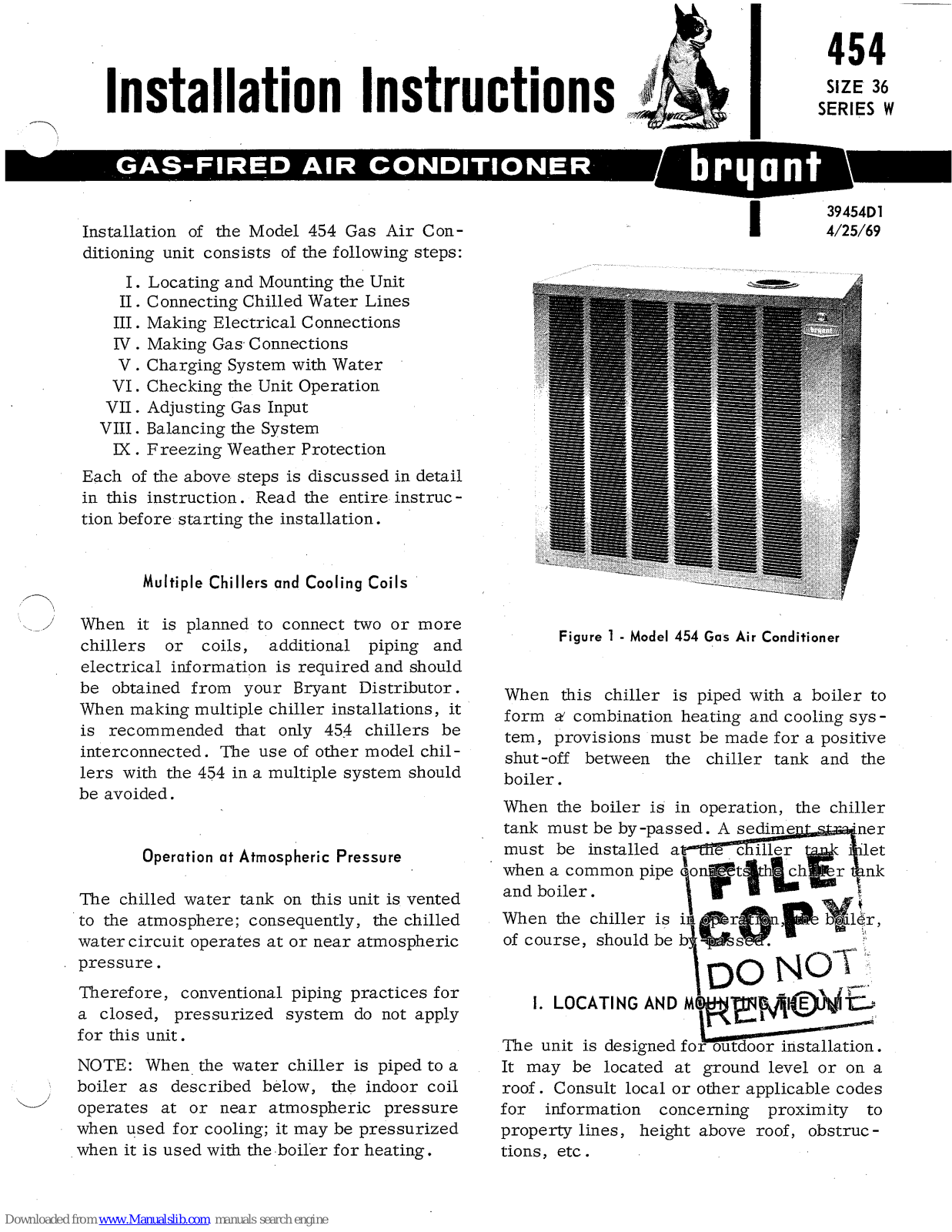 Bryant GAS-FIRED AIR CONDITIONER 454 Installation Instructions Manual