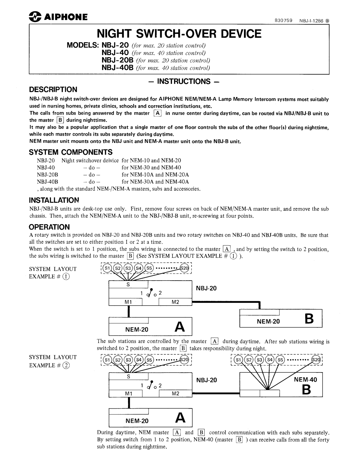 Aiphone NBJ-40, NBJ-40B, NBJ-20B User Manual 2