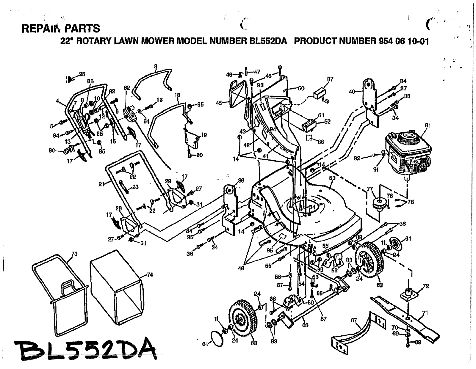 AYP BL552DA Parts List