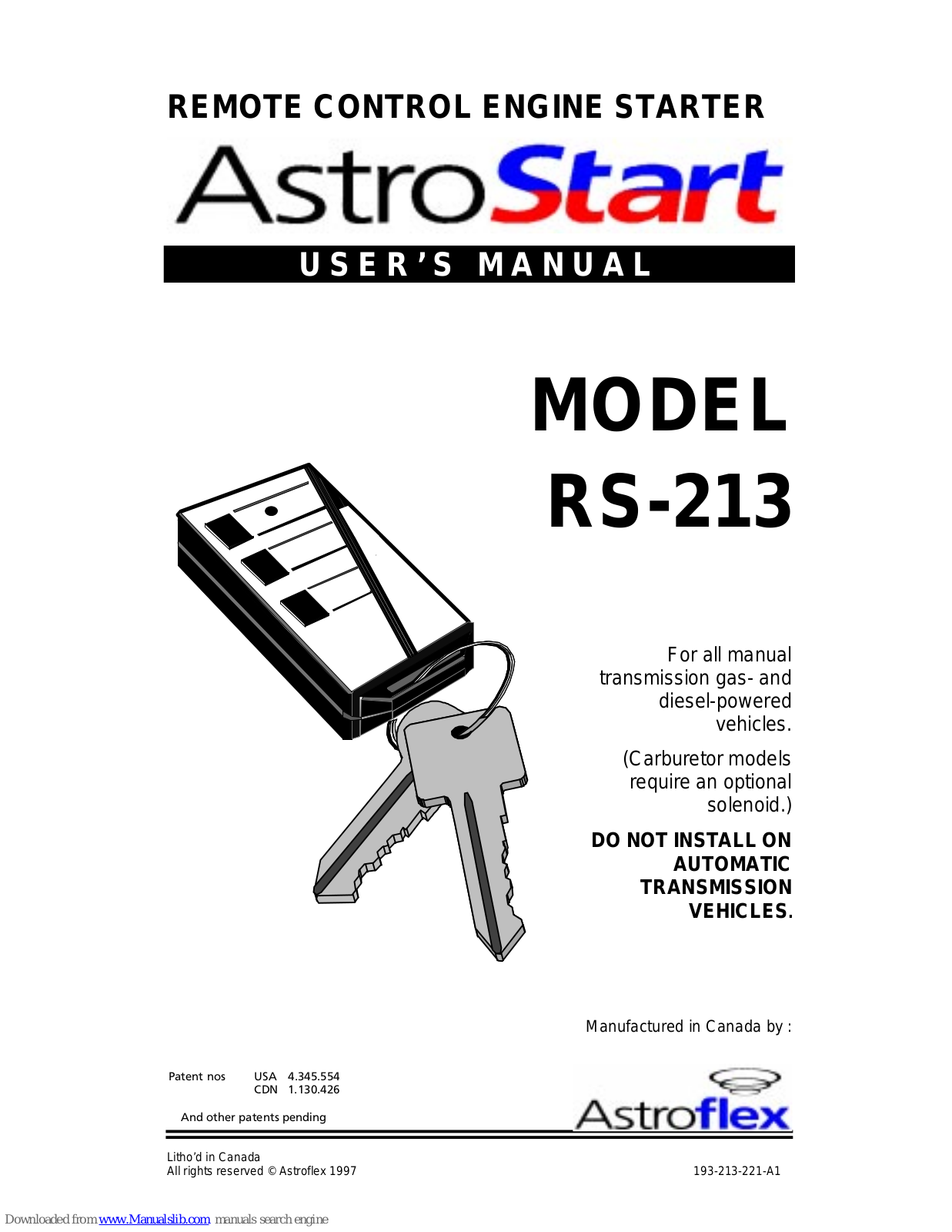 AstroStart RS-213 User Manual