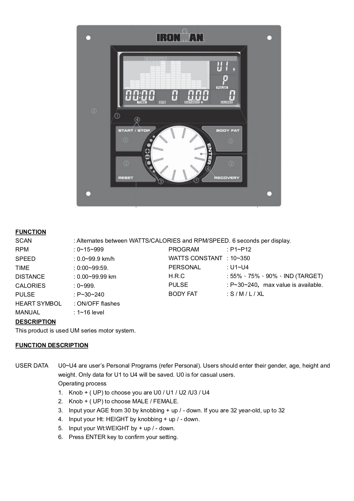 Ironman Fitness Charger User Manual