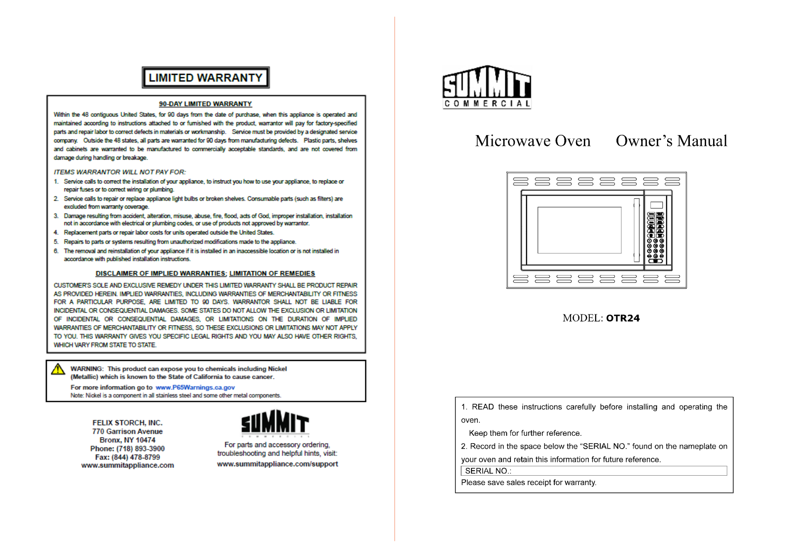 Summit OTR24 User Manual