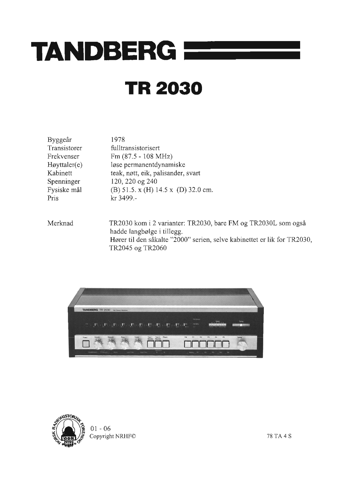 TANDBERG TR-2030 Schematic