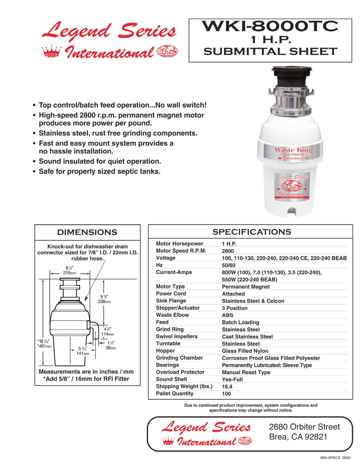 Waste King WKI-8000TC User Manual