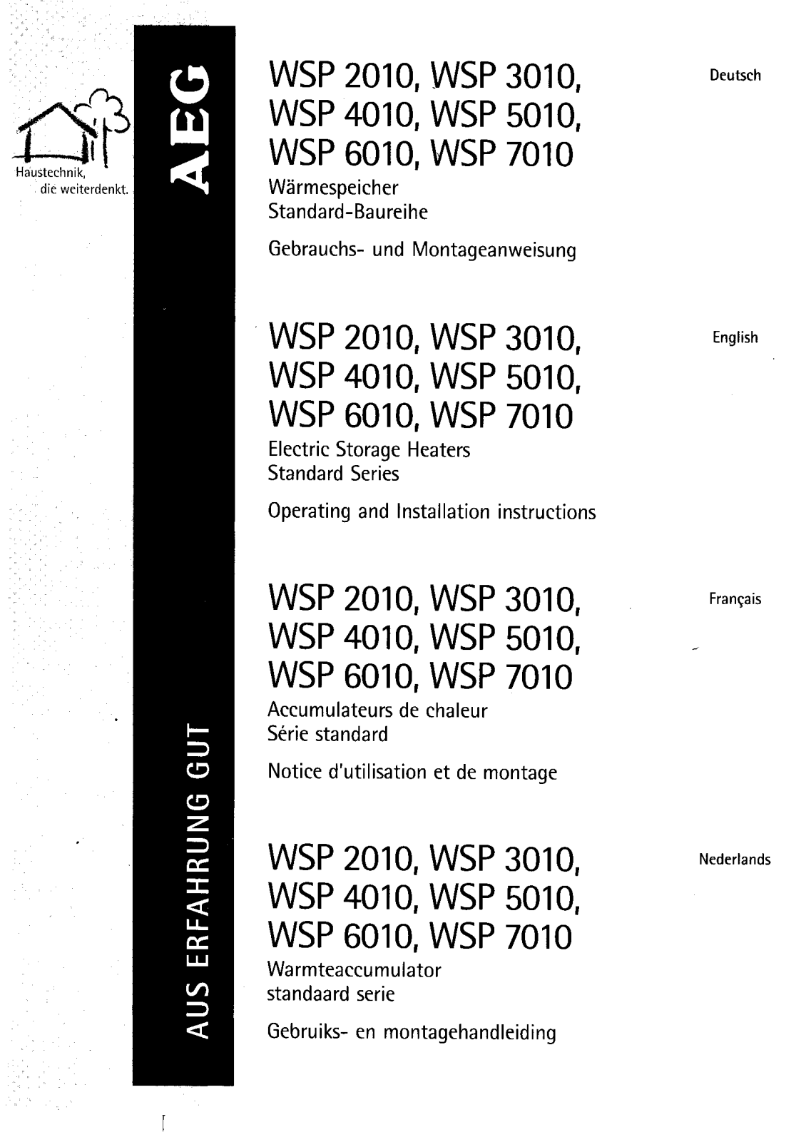 AEG WSP2410F, WSP3510N, WSP1210F, WSP1810F, WSP3010F Manual