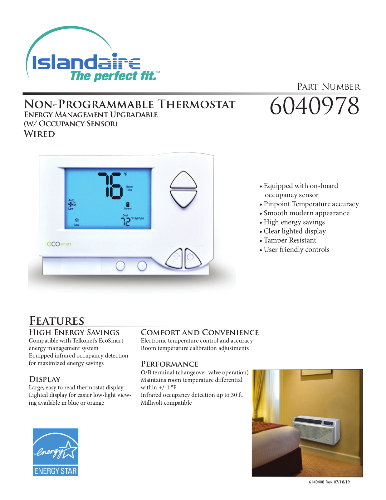 Islandaire 6040978 Specifications