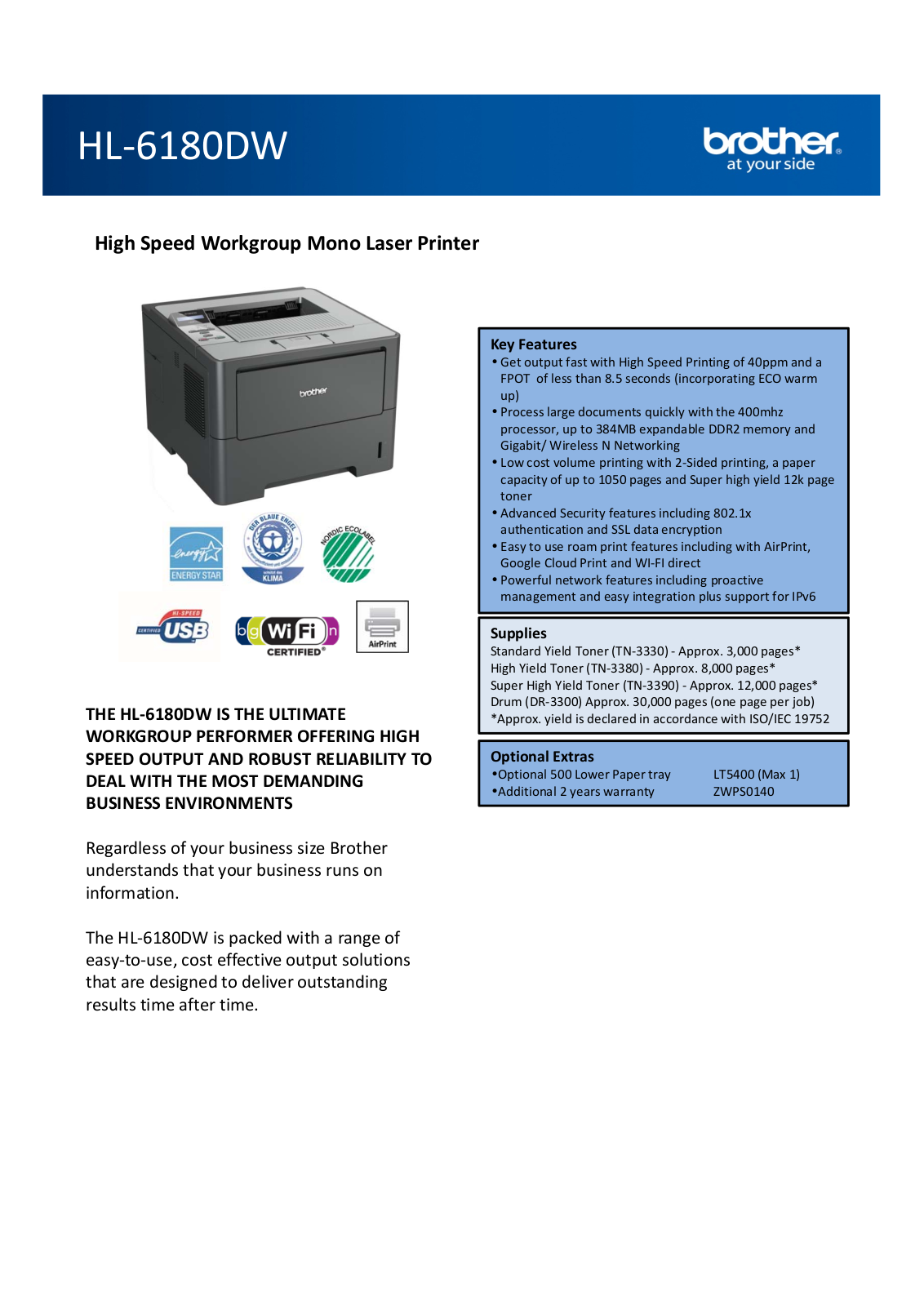 Brother HL-6180dw Datasheet