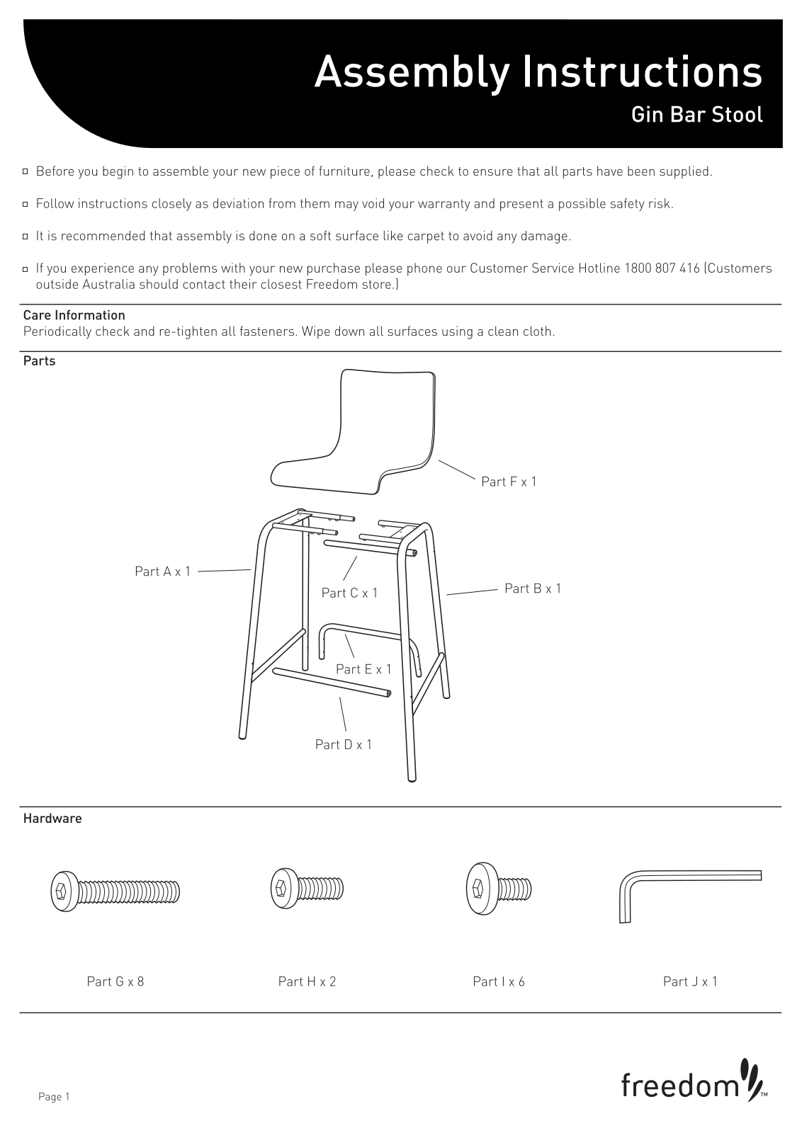 Freedom Gin Bar Stool Assembly Instruction