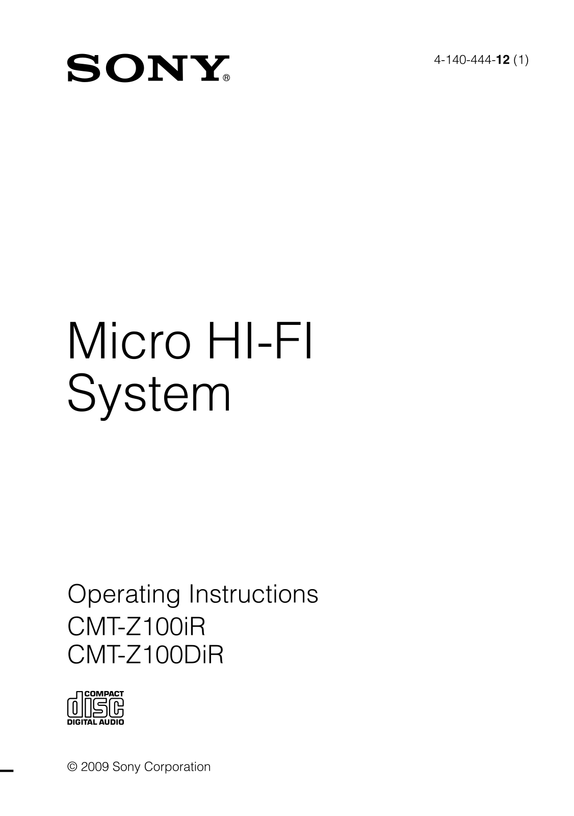 Sony CMT-Z100IR, CMT-Z100DIR Operating Manual