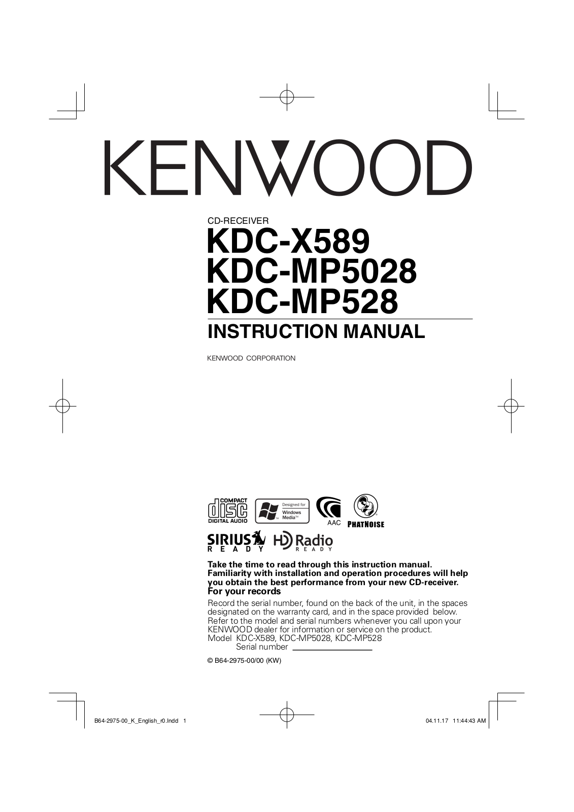 Kenwood KDC-X589, KDC-MP5028, KDC-MP528 User Manual