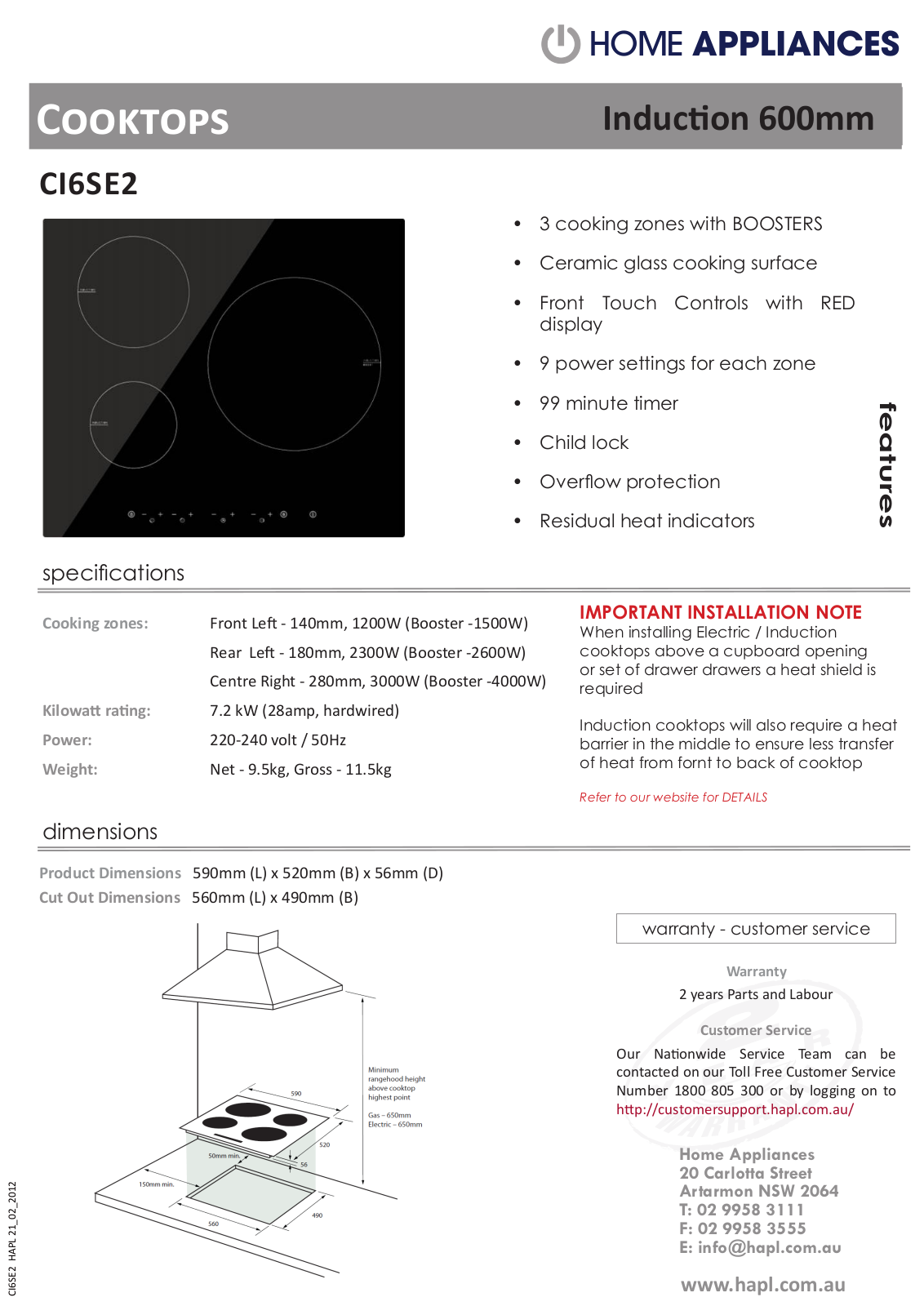 Arc CI6SE2 Technical Specifications