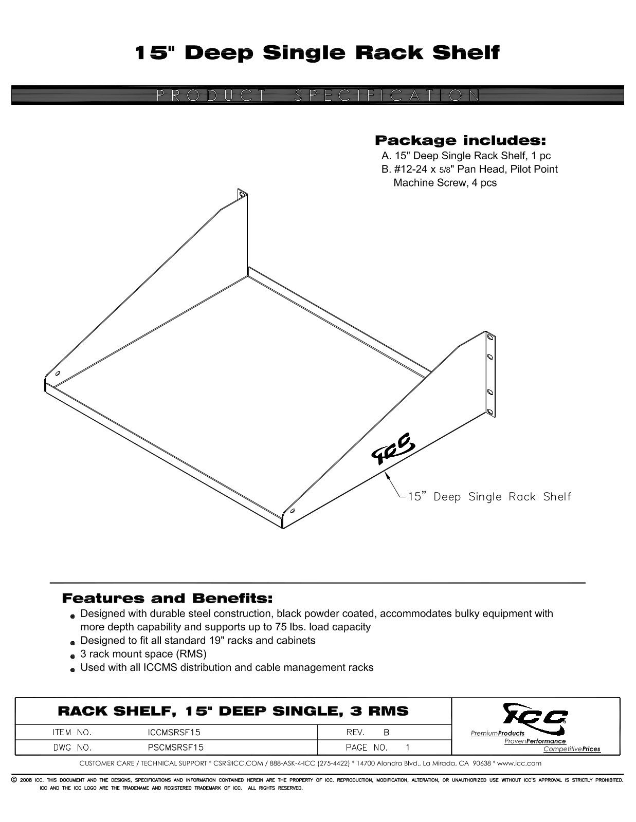 ICC ICCMSRSF15 Specsheet