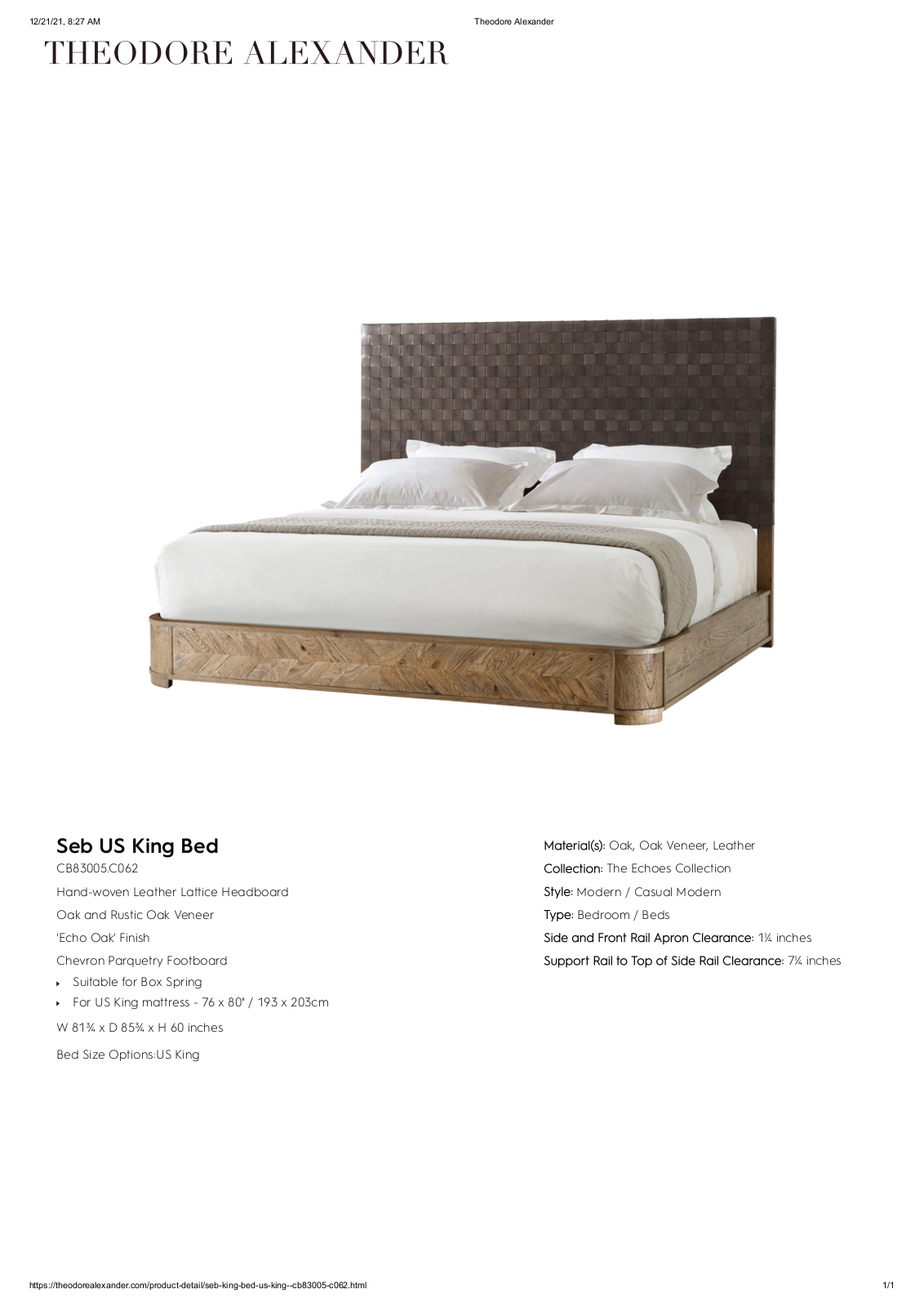 Theodore Alexander FPLJ3074 Specifications - ManualMachine.com