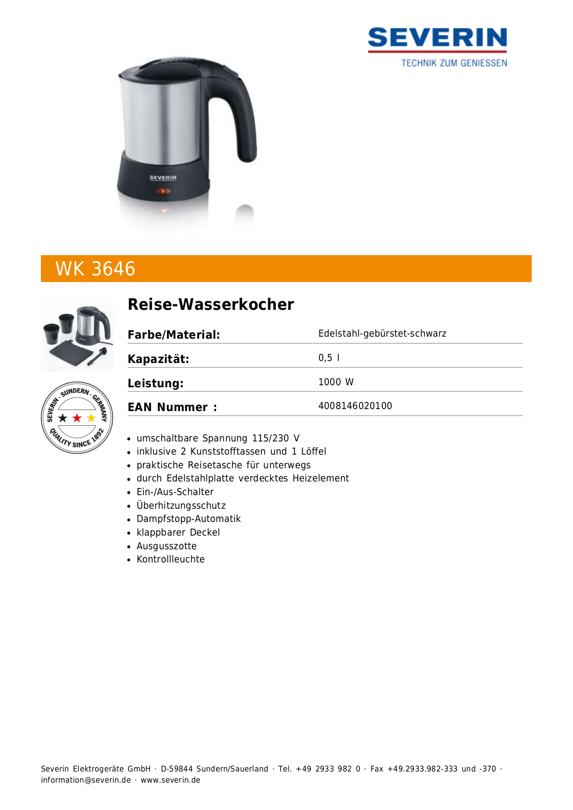 Severin WK 3646 User Manual