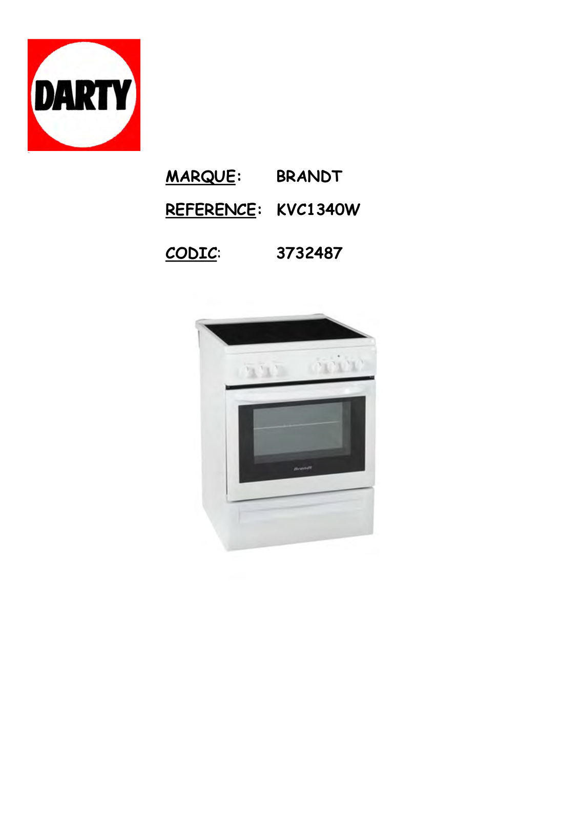 Brandt KVC1340W User Manual