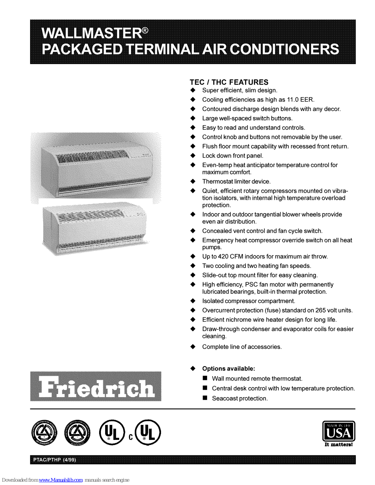 Friedrich TEC09K, TECO9R, TECI2K, TEC12R, TECI5K Specifications - ManualMachine.com