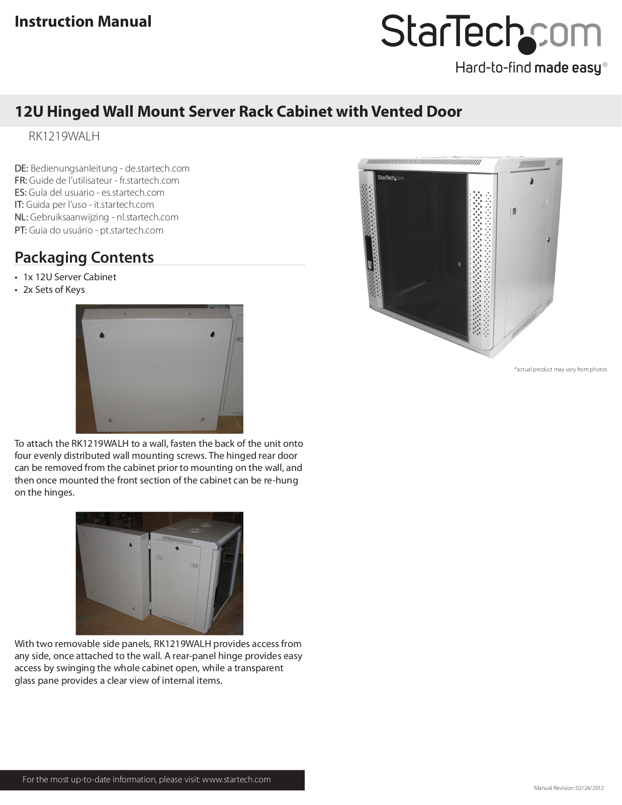 StarTech.com RK1219WALH User Manual