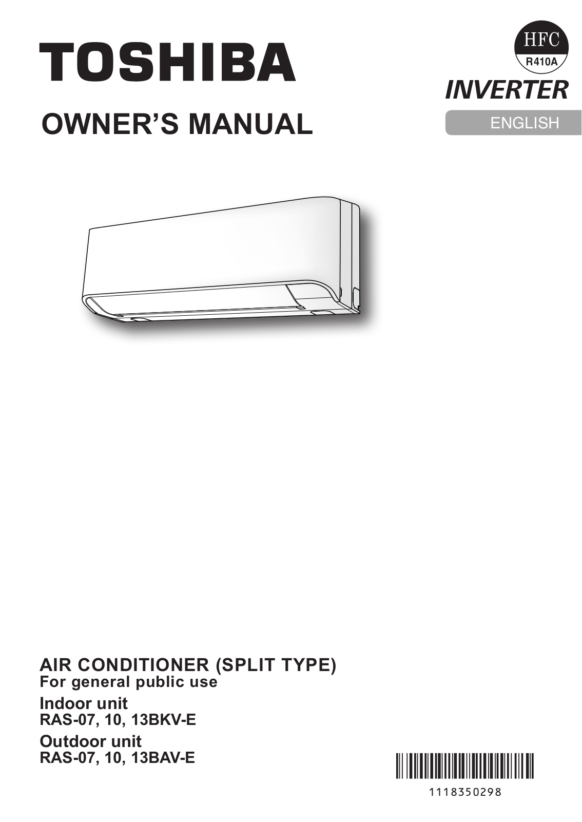 Toshiba RAS-07, RAS-10, RAS-13BKV-E, RAS-13BAV-E Owner Manual