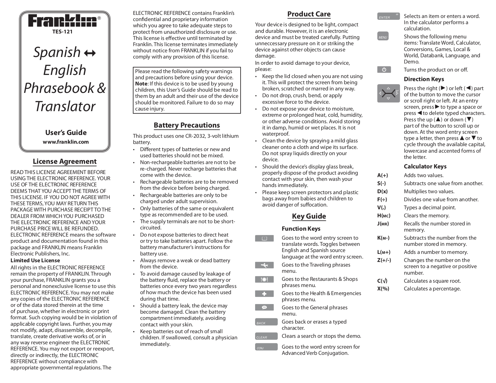 Franklin TES-121 User Manual