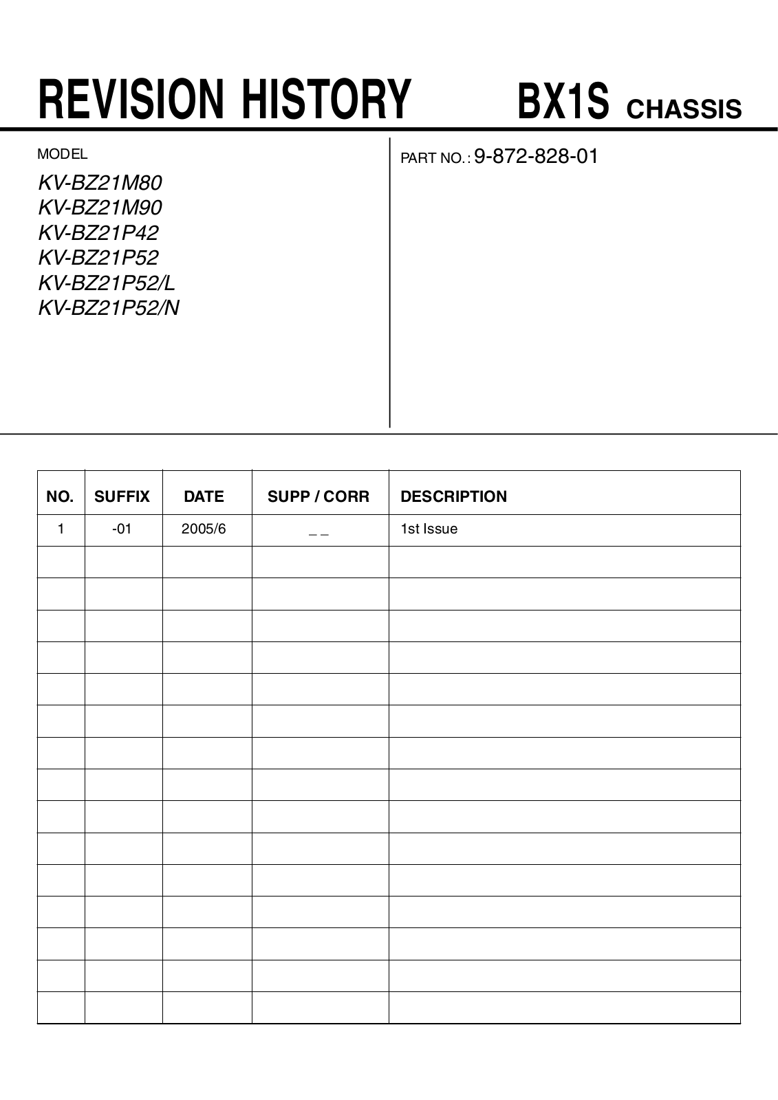 SONY KV-BZ21M80, KV-BZ21M90, KV-BZ21P42, KV-BZ21P52, KV-BZ21P52/L REVISION HISTORY