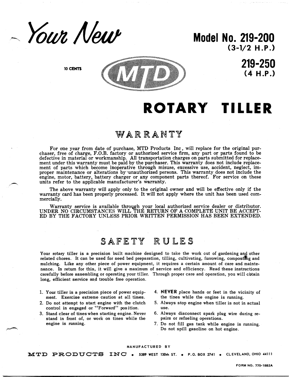 MTD 219-200 User Manual