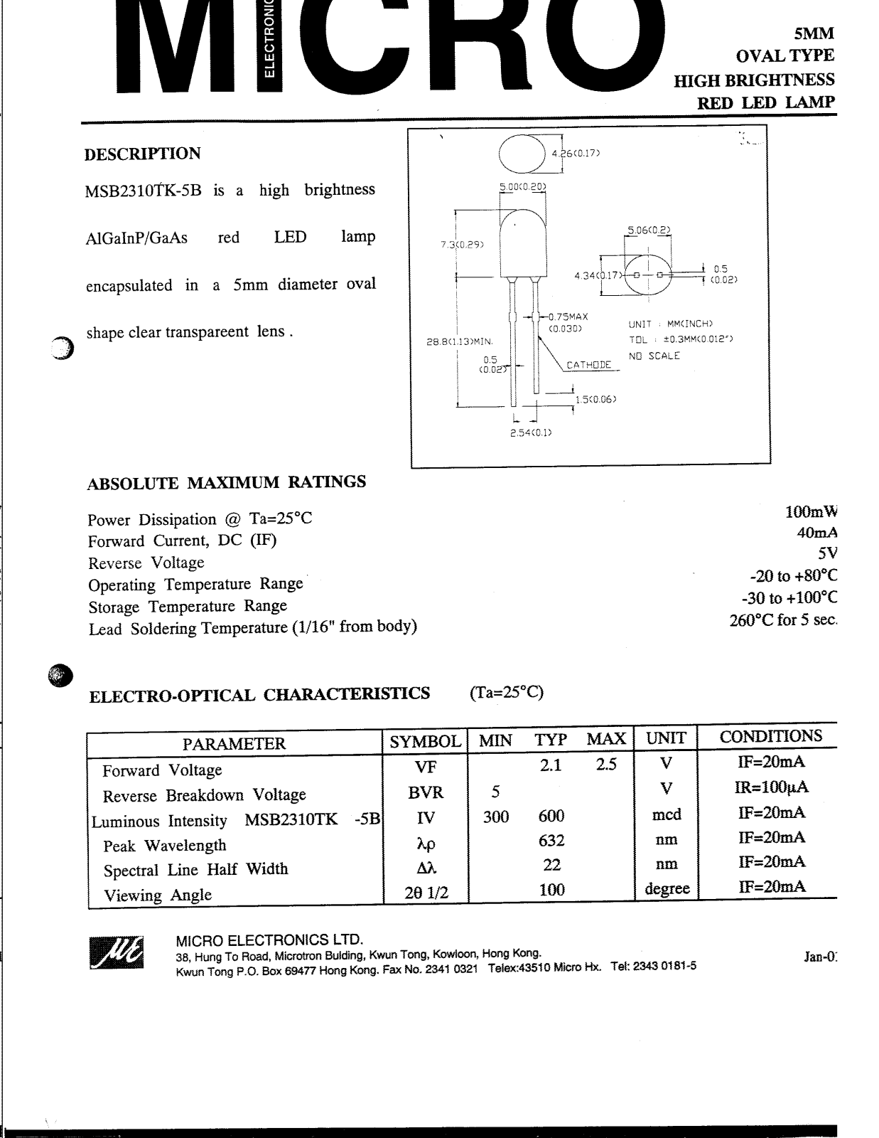 MICRO MSB2310TK-5B Datasheet